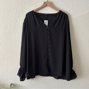 Alfani Black Long-Sleeve Button Front Blouse